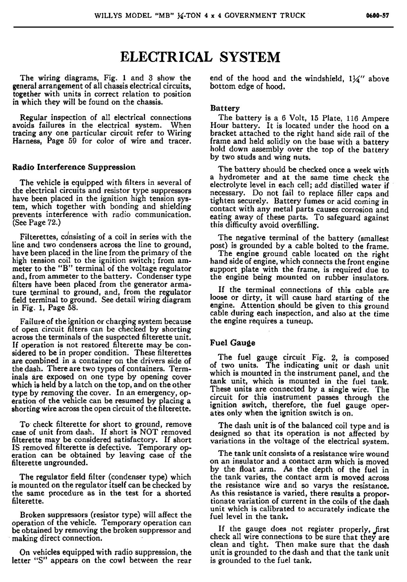 Electrical System — Wiring, Distributor, Generator, Regulator, Starter