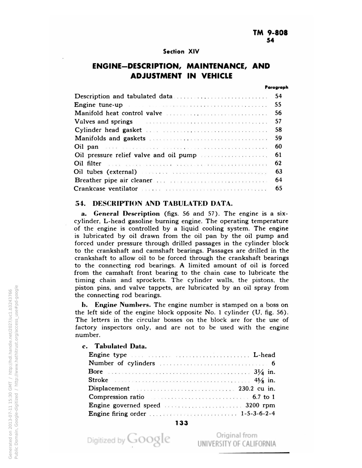 Engine description, maintenance